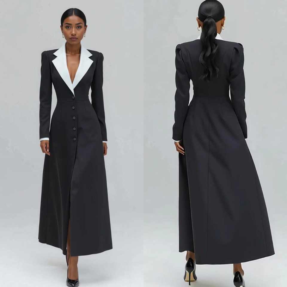 Women Formal Wear With Tie - A Line Women Long Blazer Jacket