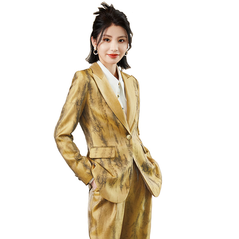 Women Formal Wear With Tie - Women Golden Black Formal Pant Suit