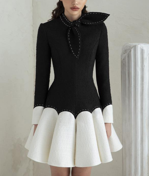 Formal Dress Female - Đường May Tiểu Đầm Đen Trắng