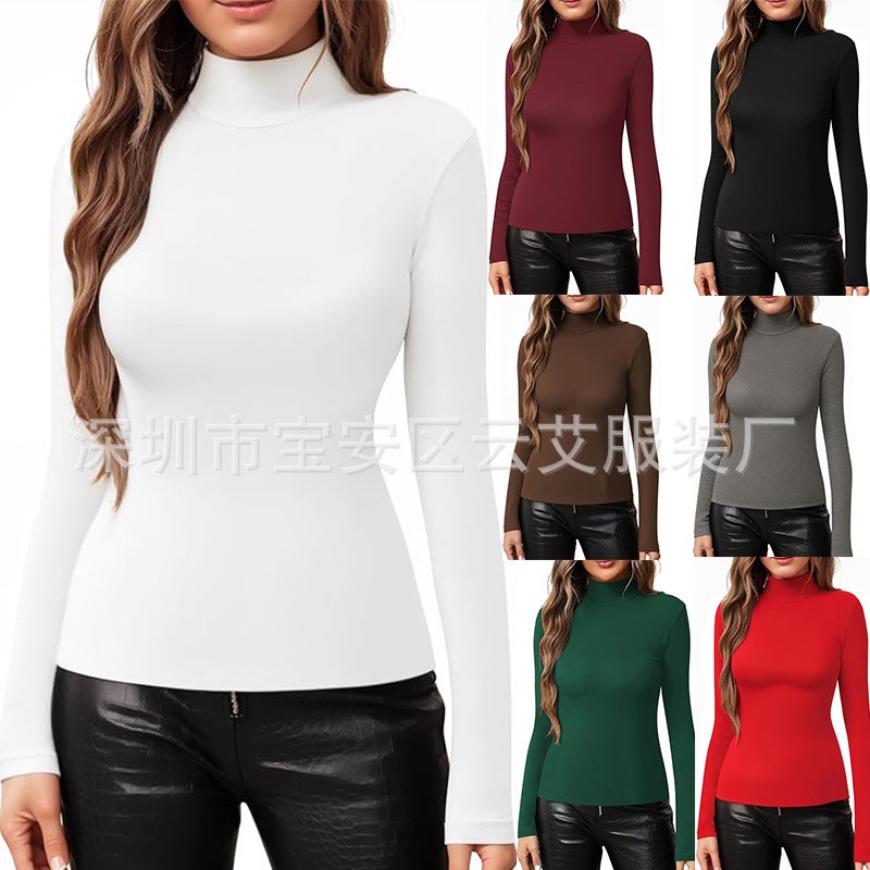 Turtleneck Bodysuit Office - Women Fitted Solid Color Turtleneck Knit
