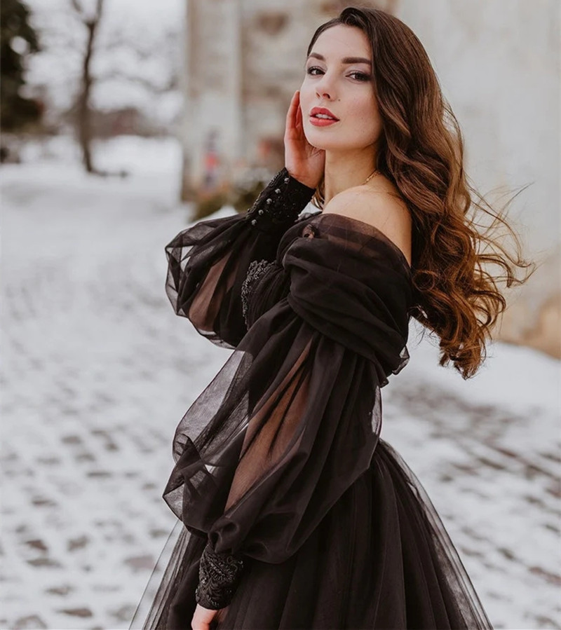Women'S Gothic Formal Wear - Gothic Đen Áo Cưới Một Dòng