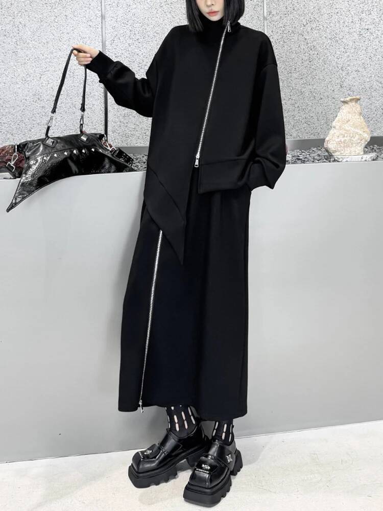 Turtleneck Bodysuit Office - Zipper Sweatshirt Half-body Skirt Two Pieces