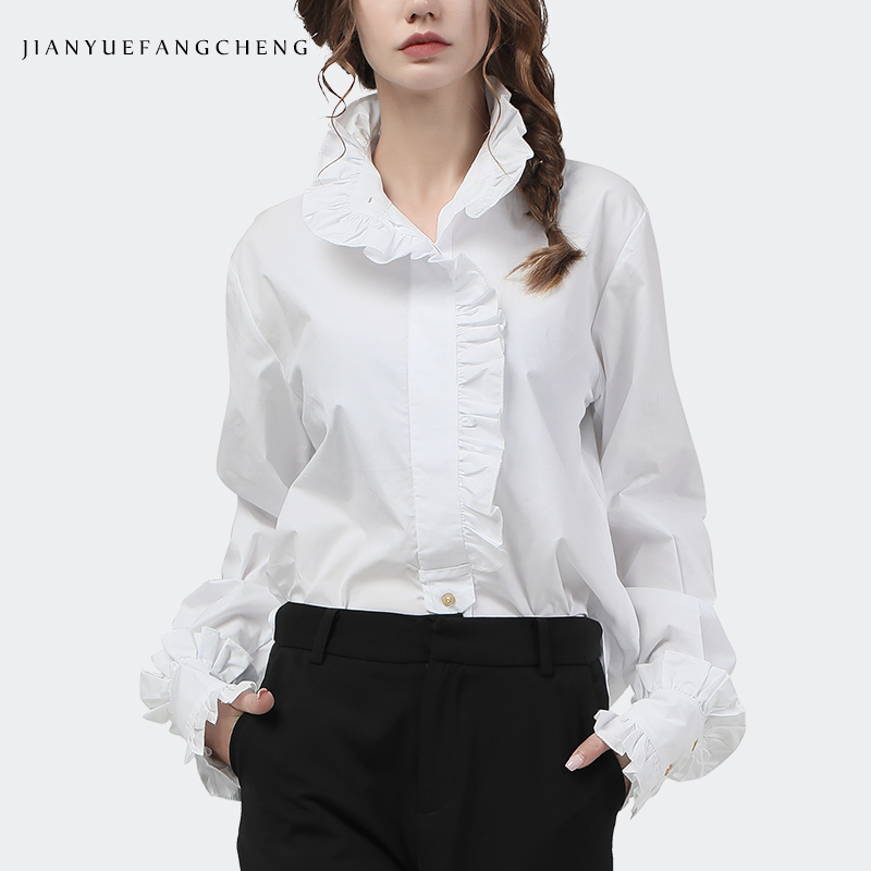Women Formal Office Wear Tops - Thanh Lịch Xù Nữ Trắng Áo