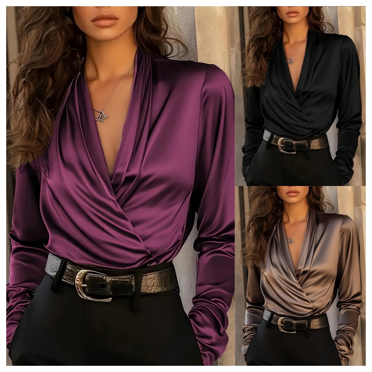 Women's Satin Wrap V Neck Long - đánh giá và giá Women Formal Office Wear Tops