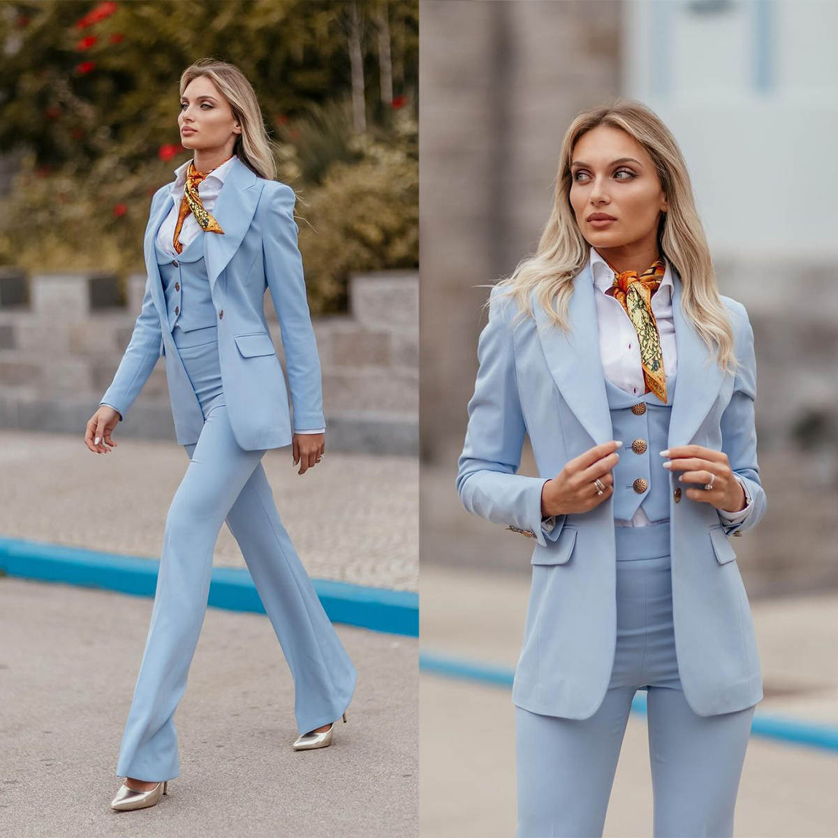 Women Formal Suits Sky Blue Pe - đánh giá và giá Women Formal Wear With Tie