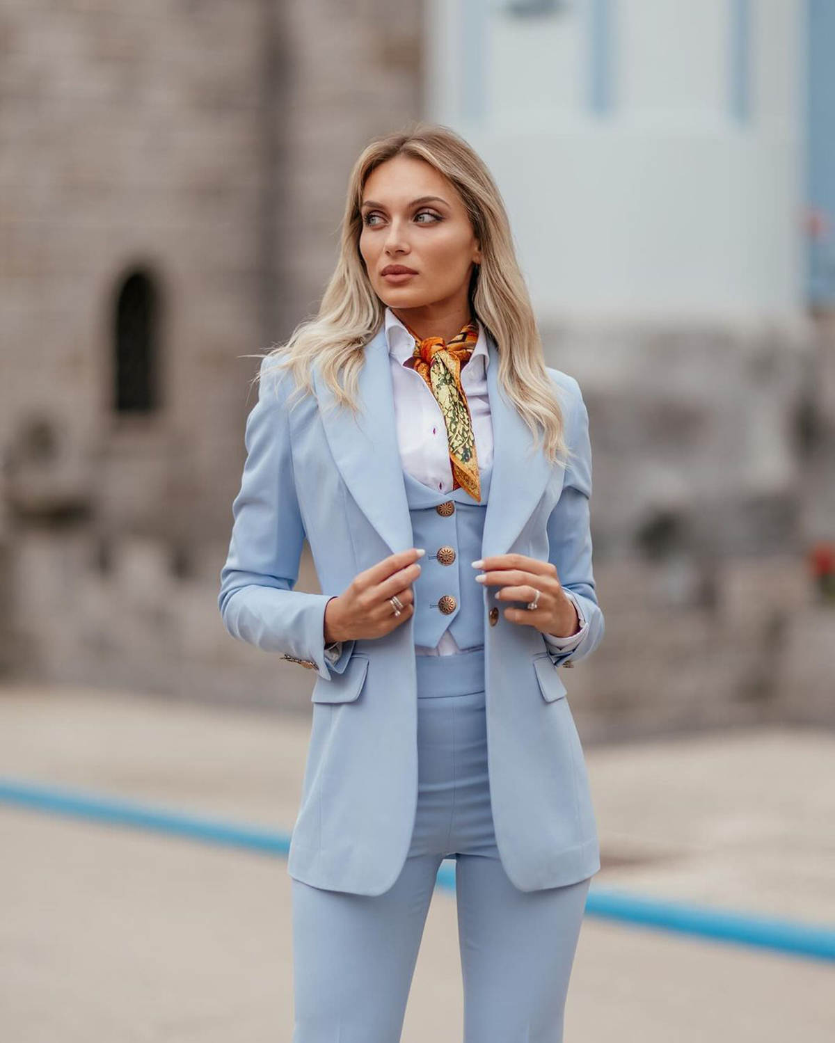 Women Formal Suits Sky Blue Pe - đánh giá và giá Women Formal Wear With Tie