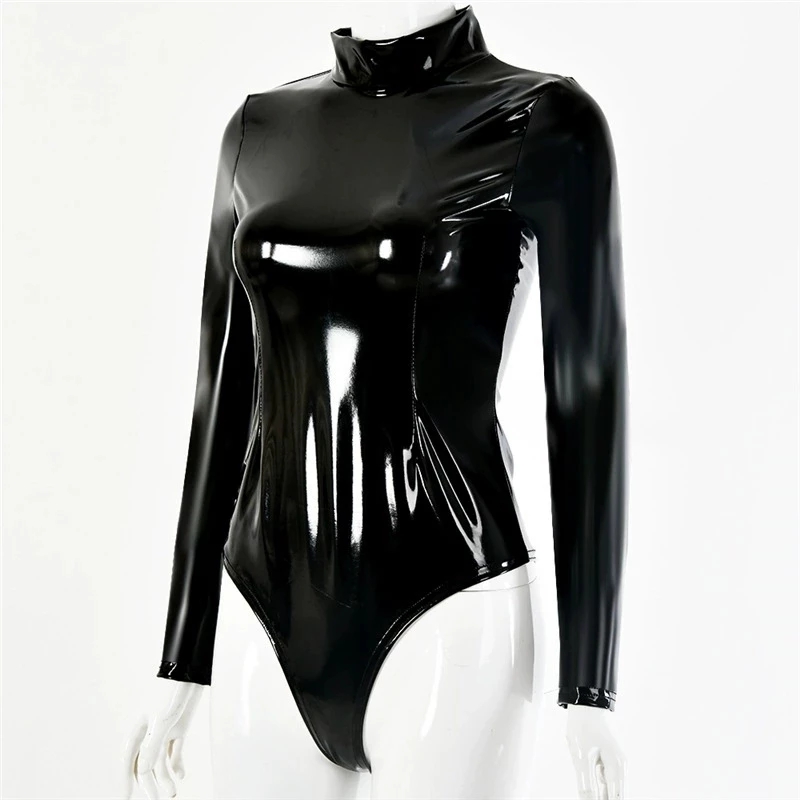 Womens Faux Latex PVC Mirror P - đánh giá và giá Turtleneck Bodysuit Office