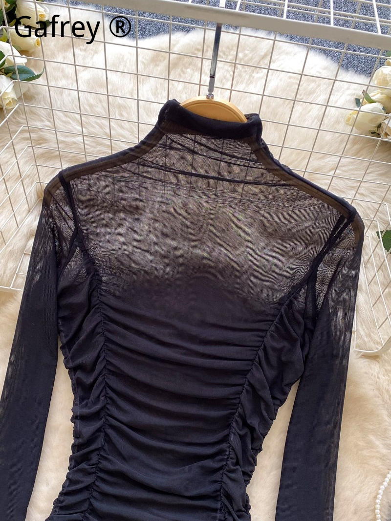Sexy Grey Mesh Ruched Bodysuit - đánh giá và giá Turtleneck Bodysuit Office