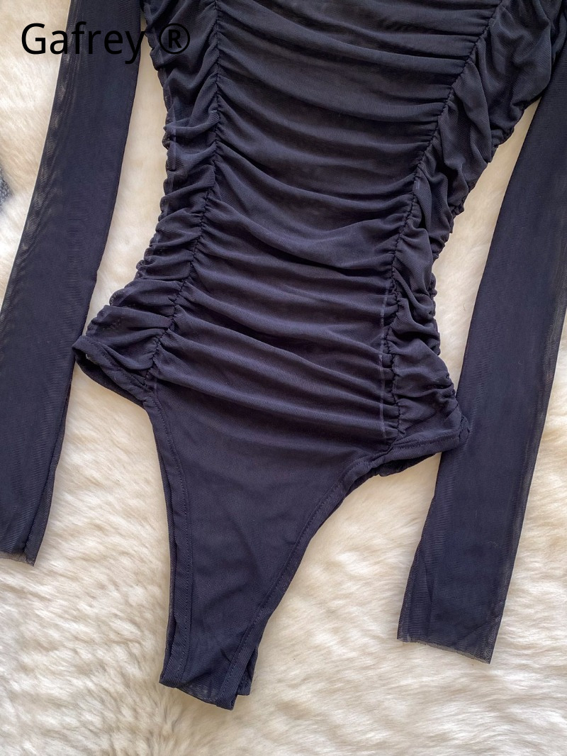 Sexy Grey Mesh Ruched Bodysuit - đánh giá và giá Turtleneck Bodysuit Office