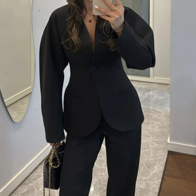 2025 New Women Black V Neck Wa - đánh giá và giá Women Formal Wear With Tie