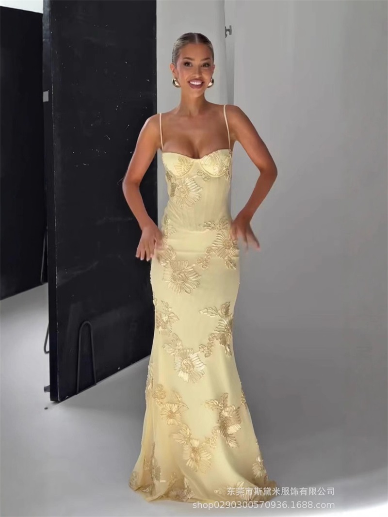 Yellow Embroidery Women Prom D - đánh giá và giá Women'S Holiday Formal Wear