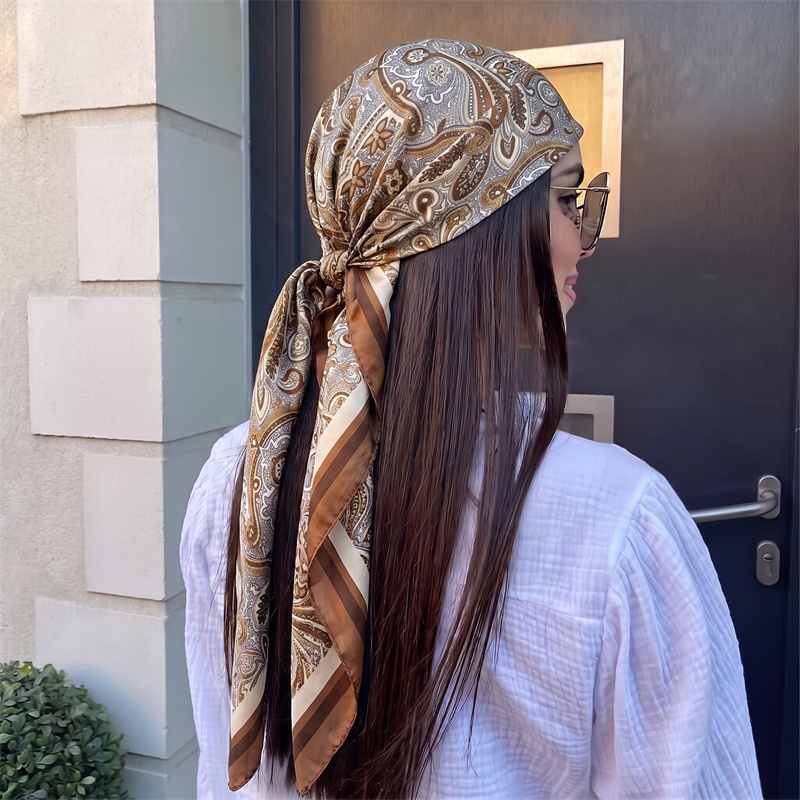 90CM Brown Retro Paisley Satin - đánh giá và giá Women Formal Wear With Tie