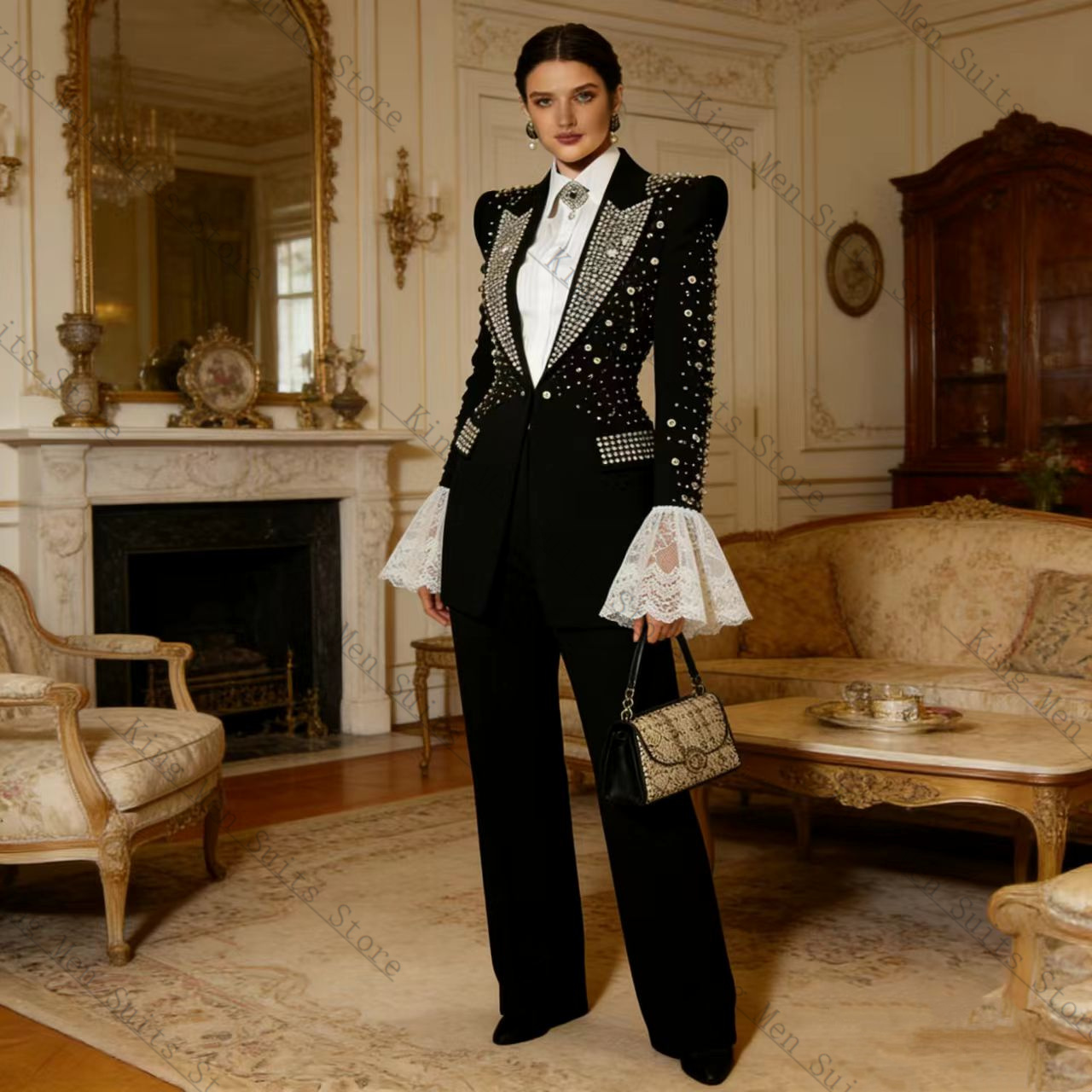 Crystals Black Women Suit Set  - đánh giá và giá Women'S Formal Wear Tuxedo