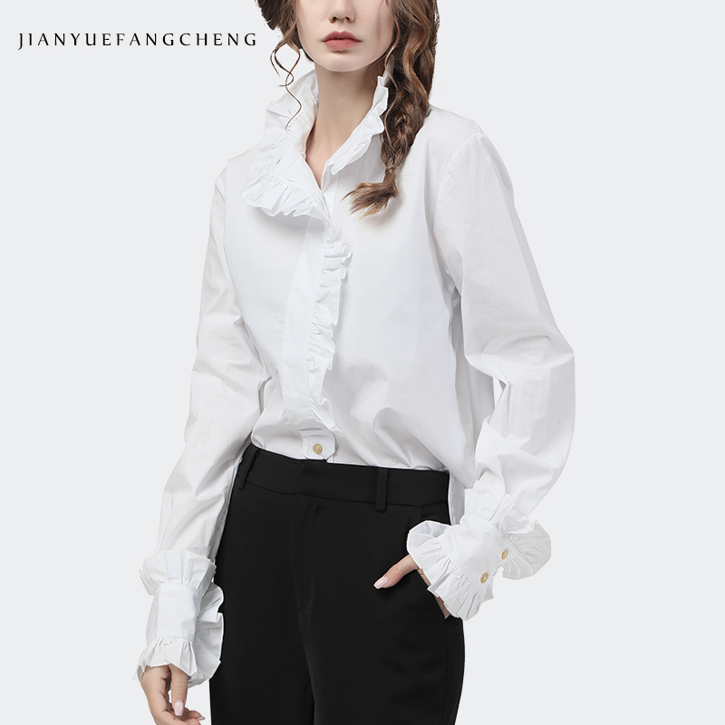 Thanh Lịch Xù Nữ Trắng Áo Cott - đánh giá và giá Women Formal Office Wear Tops