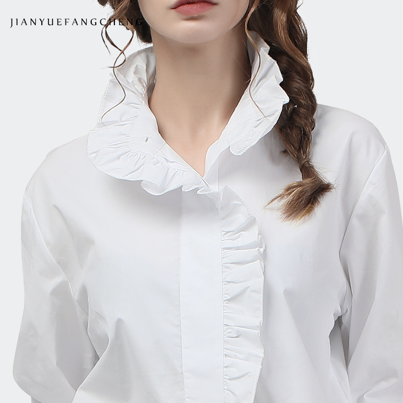 Thanh Lịch Xù Nữ Trắng Áo Cott - đánh giá và giá Women Formal Office Wear Tops