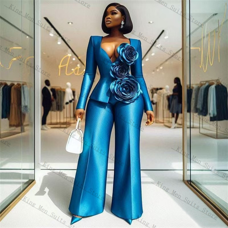 Blue Satin Women Suit Set 2 Pc - đánh giá và giá Women'S Formal Wear Tuxedo