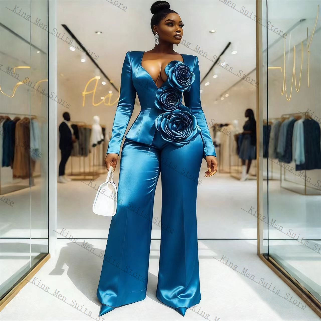 Blue Satin Women Suit Set 2 Pc - đánh giá và giá Women'S Formal Wear Tuxedo